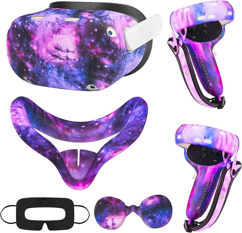 Relohas Accessories for Oculus Quest 2, VR Accessory Set for Meta Quest 2, Include Controller Grip Leather Cover, VR Shell Cover, Face Cover, The Best Gifts for Christmas and Halloween (Galaxy Purple) - Image 1